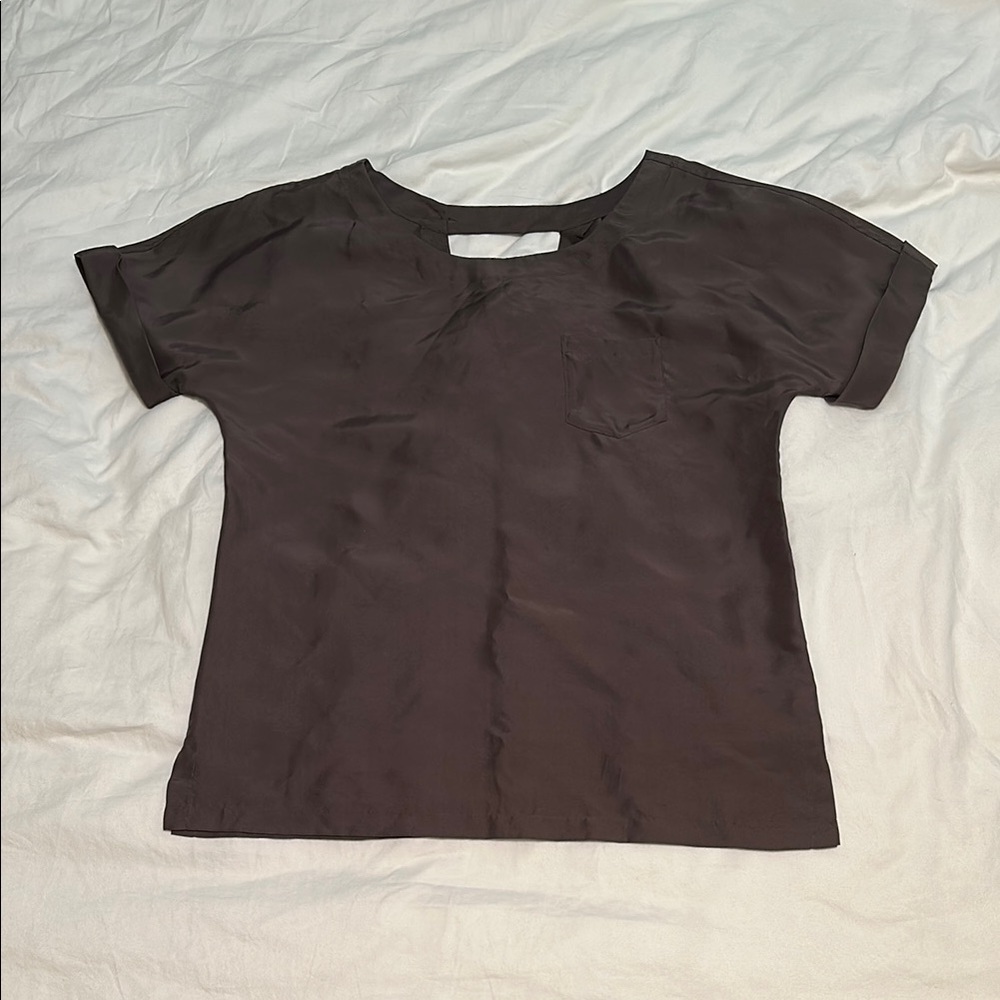 Martin + Osa Gray Boxy Short Sleeve Silk shirt blouse